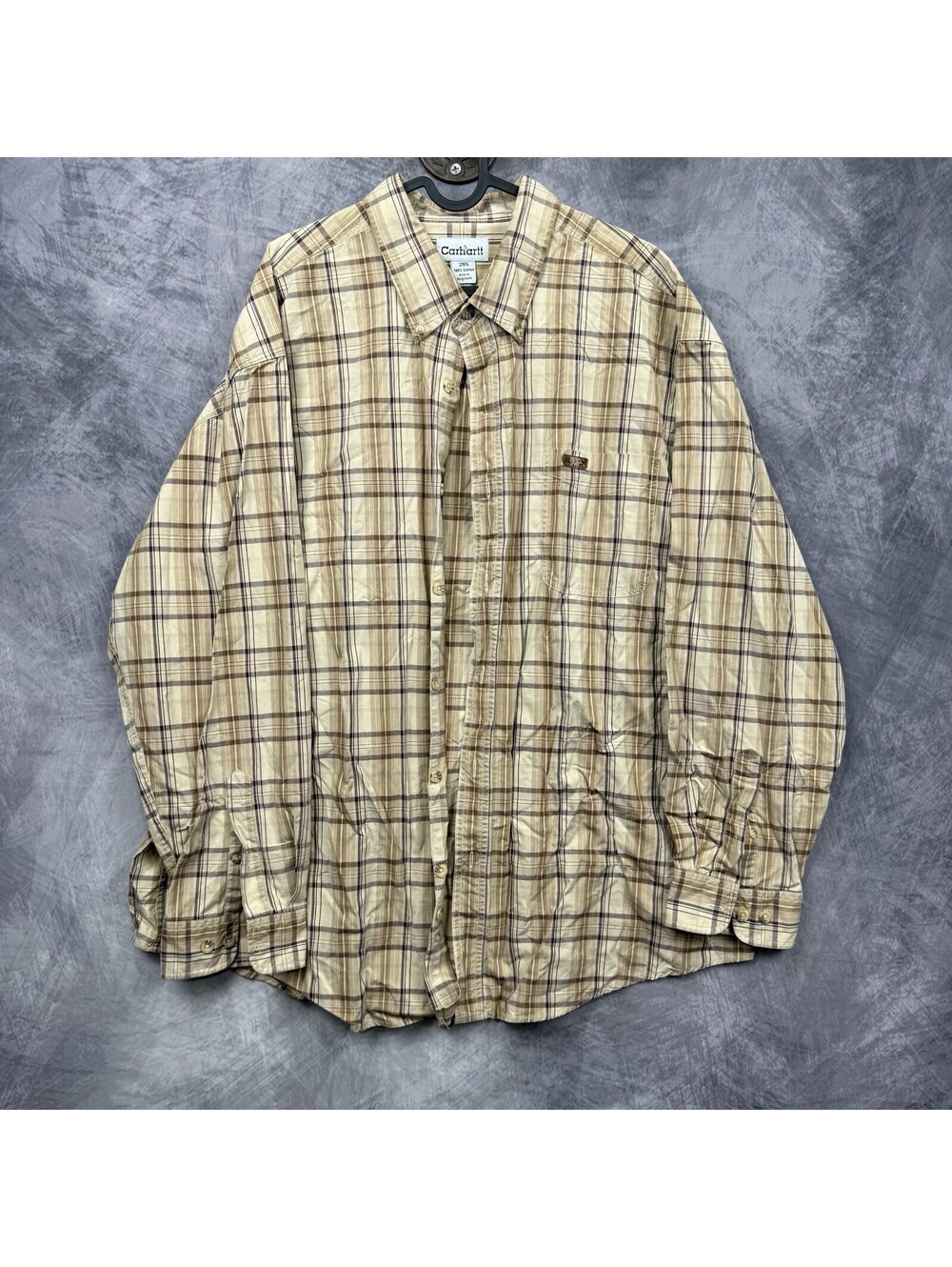 Men's Relaxed Fit Carhartt Plaid Button Up Long Sleeve 2XL Shirt Rugged